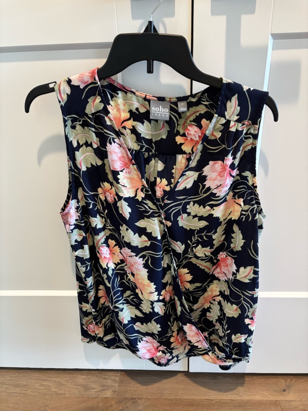 Soho Navy Floral Wrap-Front Sleeveless Botanical Print
